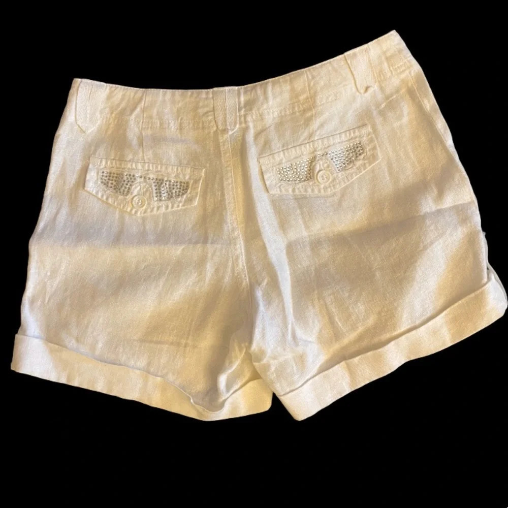 INC White Rhinestone Linen Shorts - Picture 3 of 9